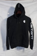 Carhartt Hoodie Women's MEDIUM 8/10 Black Relaxed Fit Sleeve Logo Pullover