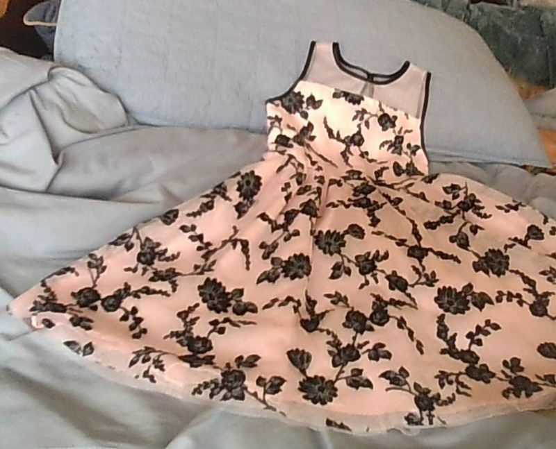Place Dress Girl 6X/7 Fancy Black/Gray Glittery Rose on Pink Mesh Overlay Spring