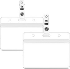 2 Pack Waterproof Horizontal ID Badge Holder Horizontal Clear PVC Name Holder