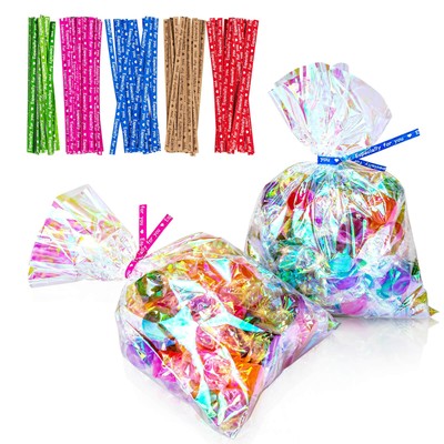 Cellophane Treat Bags, 4x6 Inch Iridescent Cellophane Bags with Twist Ties, W...