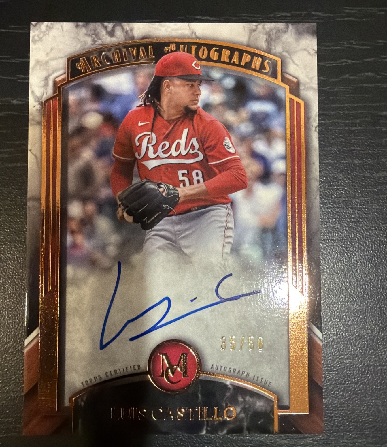 2022 Topps Museum Collection Archival Auto Gold /50 Luis Castillo #AA-LC Auto