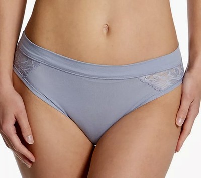BALI Breathe Cotton Modal Lace Side Satin Silver Hi Cut Panty Womens Sz S M L XL