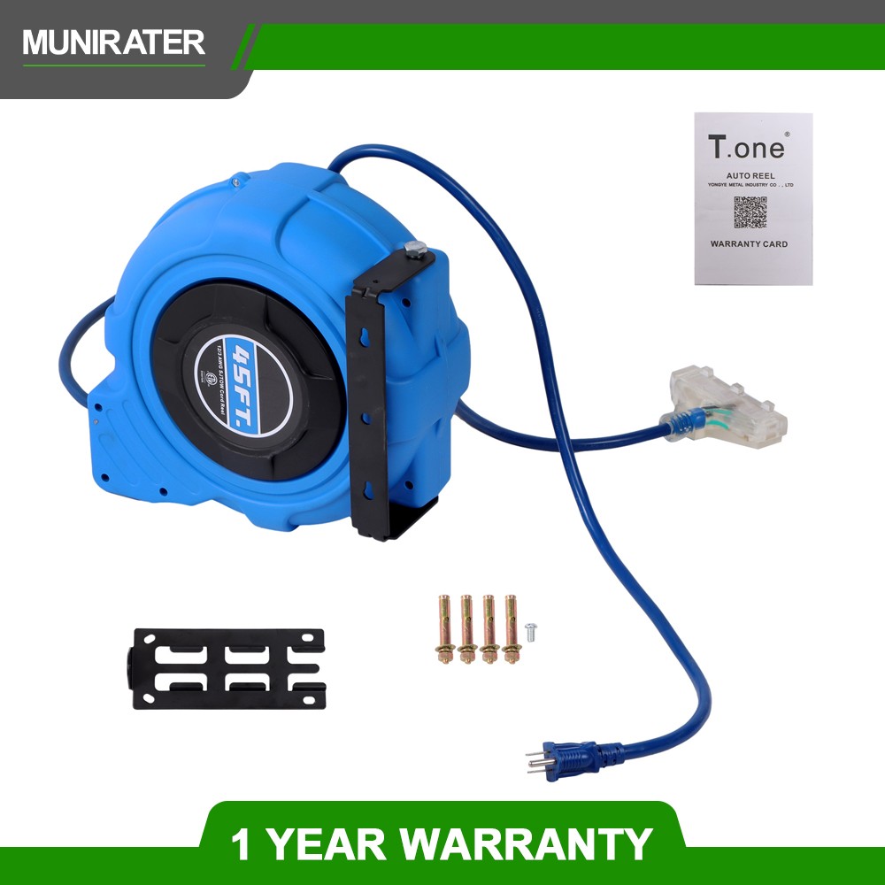 45FT Retractable Extension Cord Reel Power Cord Reel 12AWG/3C SJTOW