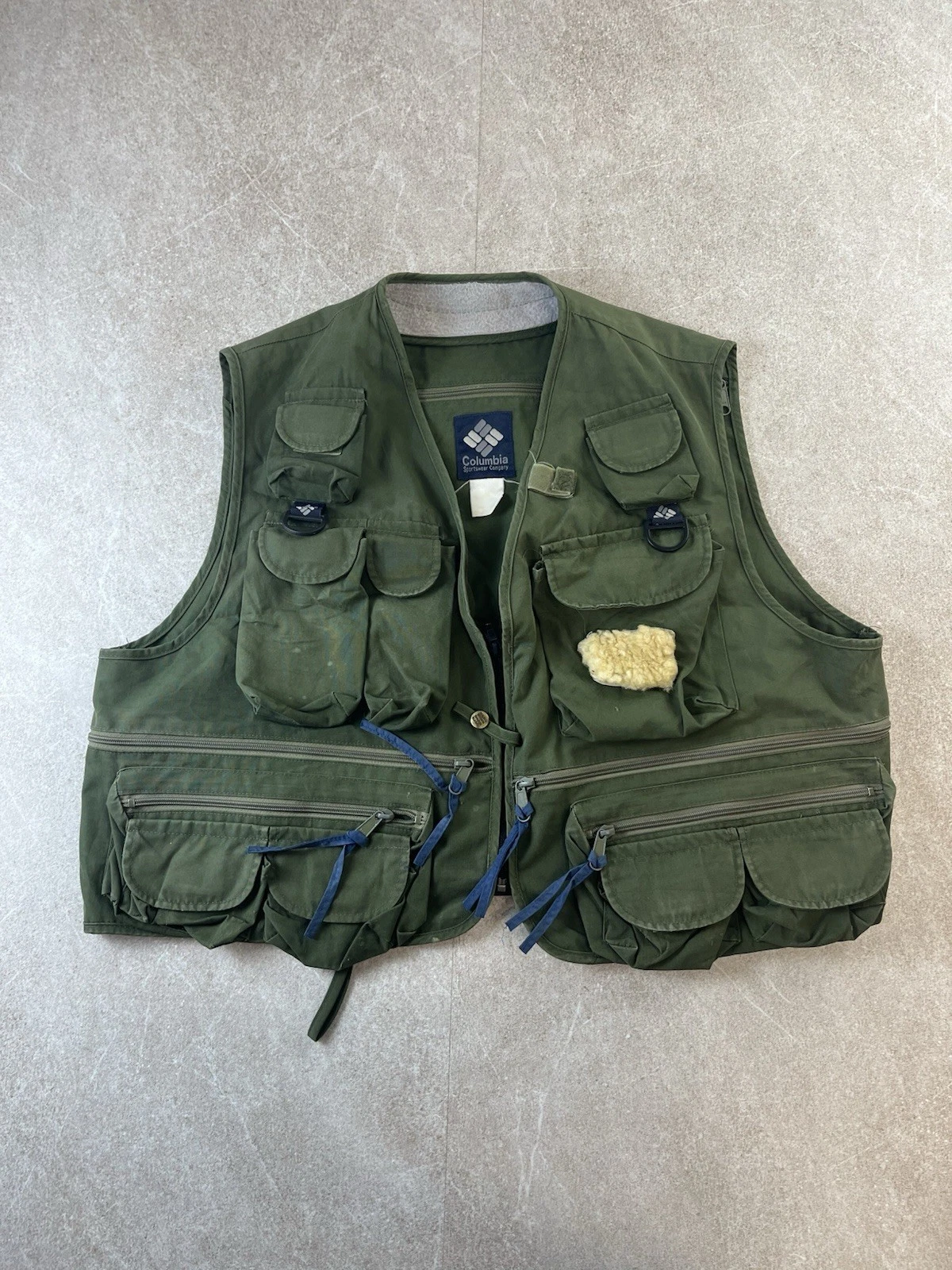 Vintage 90s Columbia Sportswear Fishing Vest L Sage Green PFG Style Blue Pulls