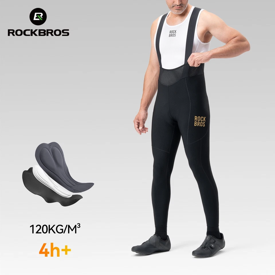 Calça de ciclismo ROCKBROS inverno quente ciclismo babador meia-calça macacão esportes ao ar livre - Imagem 2 de 4