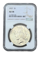1927 P Peace Dollar $1 NGC AU 58, Nice High Grade Low Mintage Peace Dollar
