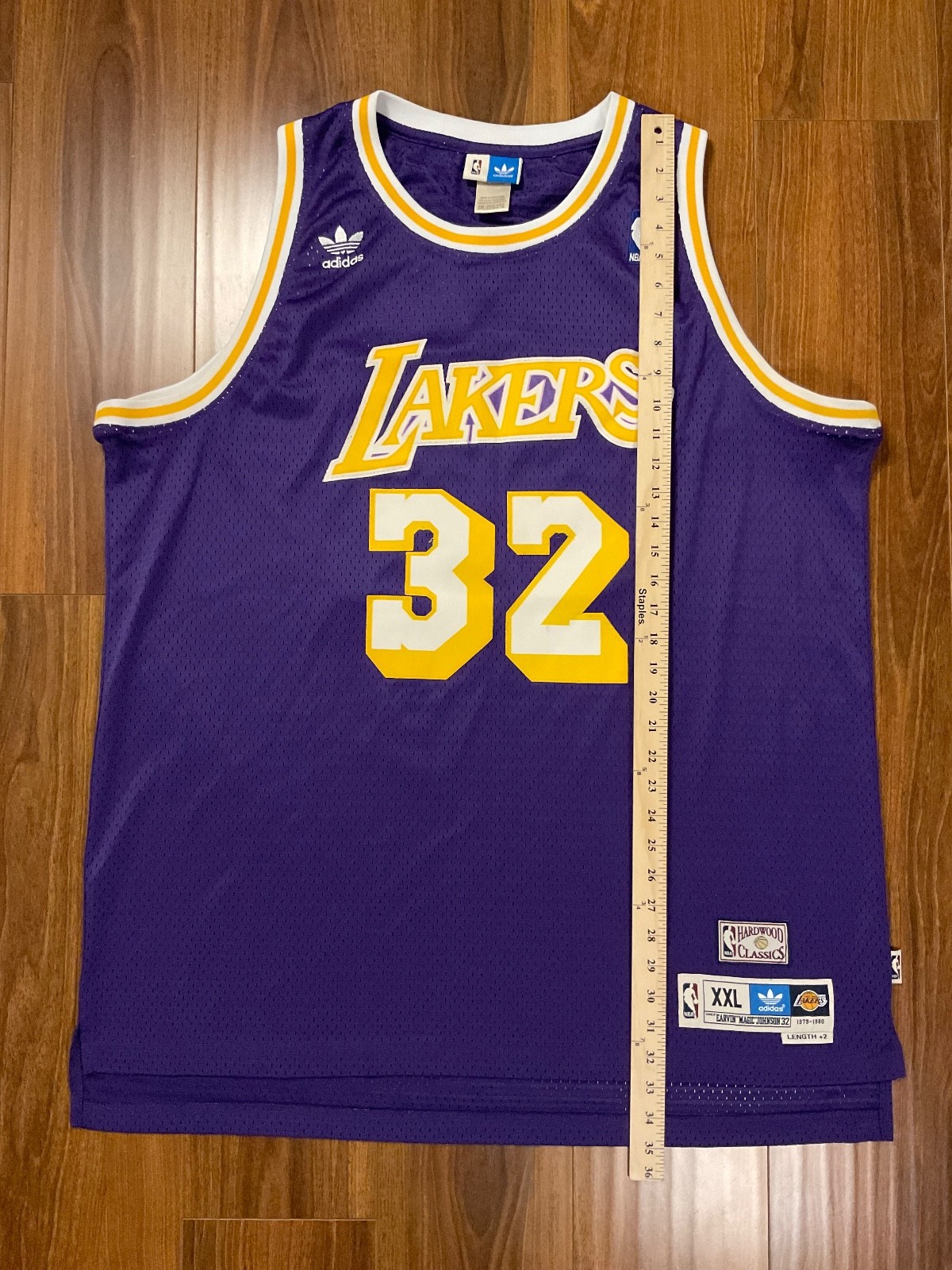 Magic Johnson Los Angeles Lakers Adidas Jersey Purple NBA Hardwood 1979-80 XXL thumbnail 7