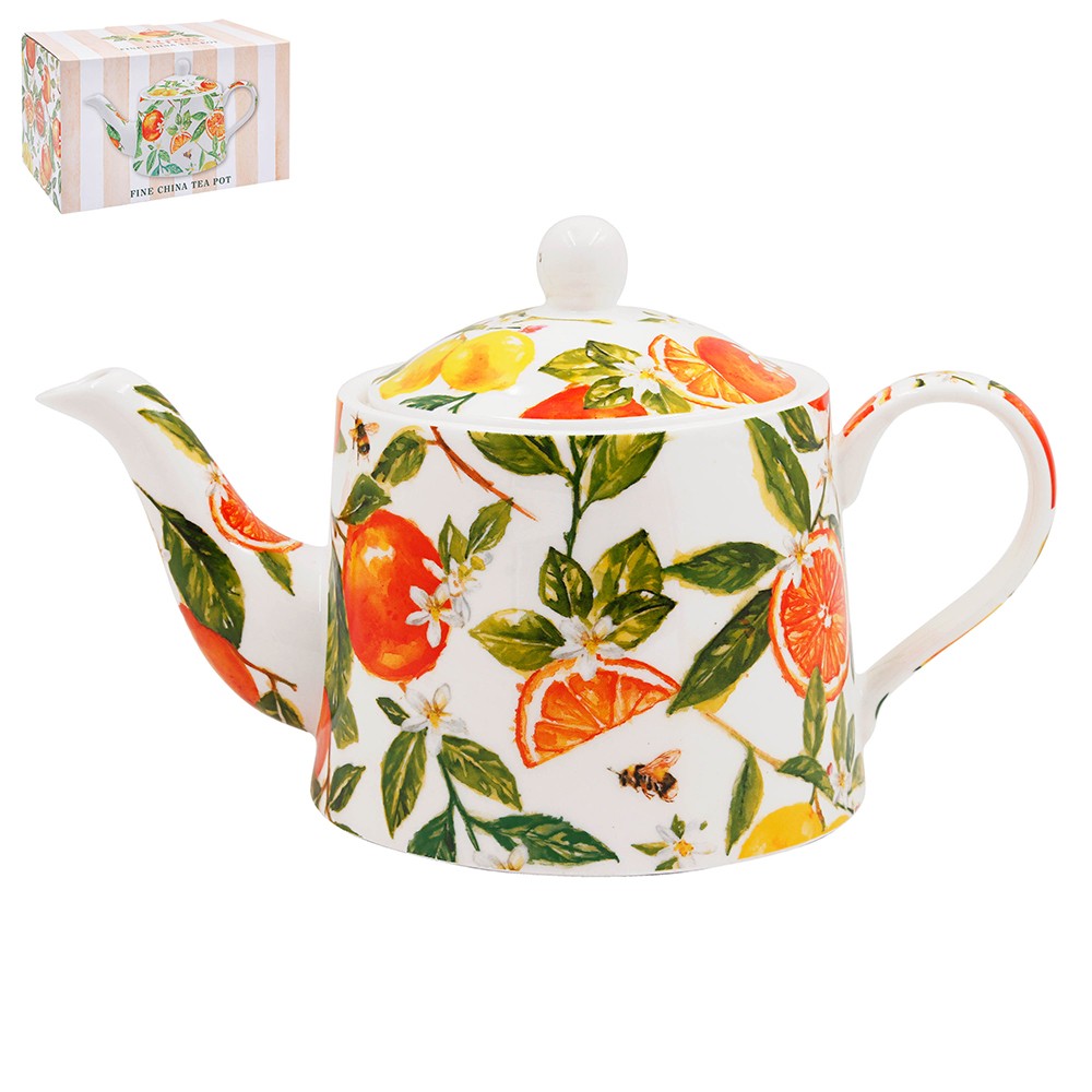 Ceramic Tea Pot Orange & Lemon Jennifer Rose Teapot Tableware Citrus Fruit