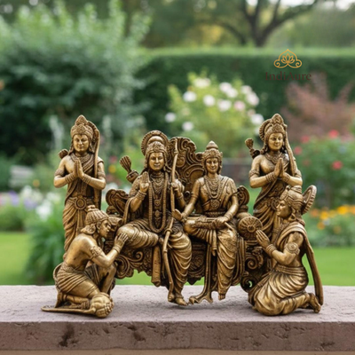 Brass Ram Darbar Idol – Lord Ram Sita Lakshman Hanuman Statue for