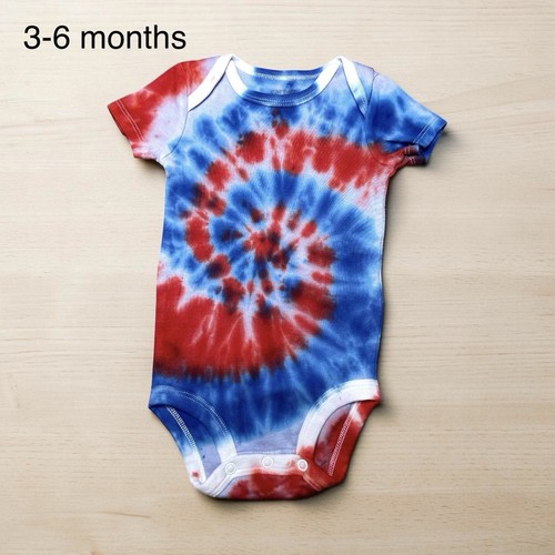 Patriotic Red White Blue Tie Dye Cotton Short Sleeve Snap  3-6 Months