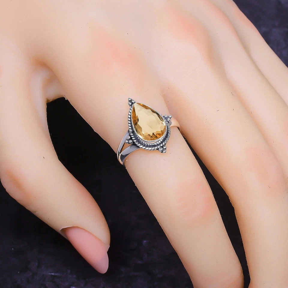 Anillo de dama de honor de plata esterlina 925 maciza con piedras preciosas de morganita joyería para mujer V7376 Foto 2 de 4