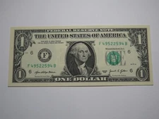 $1 2021 Radar Serial Number Federal Reserve Currency Bank Note Bill UNC 49522594