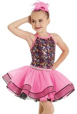 Dance Costume Small Child Pink Weissman 12029 Jazz Pageant Sequins Tutu