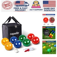 90mm Bocce Ball Set with 8 Polyresin Balls, Pallino, Case and Measuring Rope ...