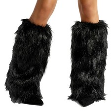 XEPST Faux Fur Fuzzy Leg Warmers Furry Boot Covers for Large Size, Black