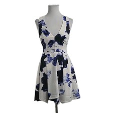 LULUS White Floral Sleeveless Box Pleat FAUX-Wrap Lined Mini Dress Size XS