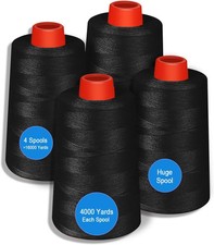 Black Sewing Thread, Serger Thread Cones 4 Pack, 40S/2-24000 Yards Black All Pur