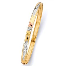NEW 14K TRI COLOR GOLD 5MM FLEXIBLE BANGLE WITH FLOWER