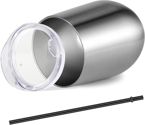 Wine Tumblers Bulk 12Oz Stainless Steel Stemless Wine Glass with Lids and Straws - Picture 5 of 11