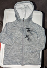 Nike Dri Fit Youth Small Hoodie Gray Full Zip Swoosh  Name Logo Pockets