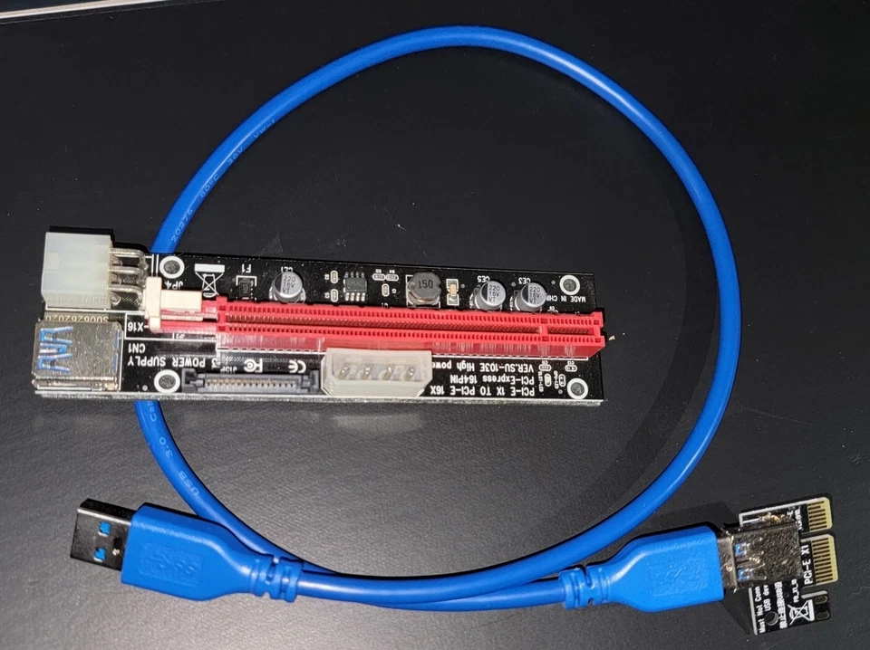 Ubit PCI-E 16X to 1X Riser (6-pin/MOLEX/SATA) Adapter Card + 2 ft USB 3.0 cable - Image 2 of 4