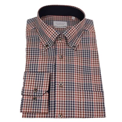 Eterna Camicia Uomo Maniche Lunghe Comfort Fit Arancia Blu a