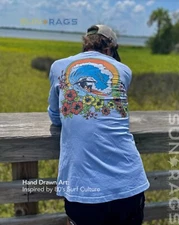 Vintage Inspired 80's New Surfing Long Sleeve T-shirt w/ Pocket, Beach, Ocean