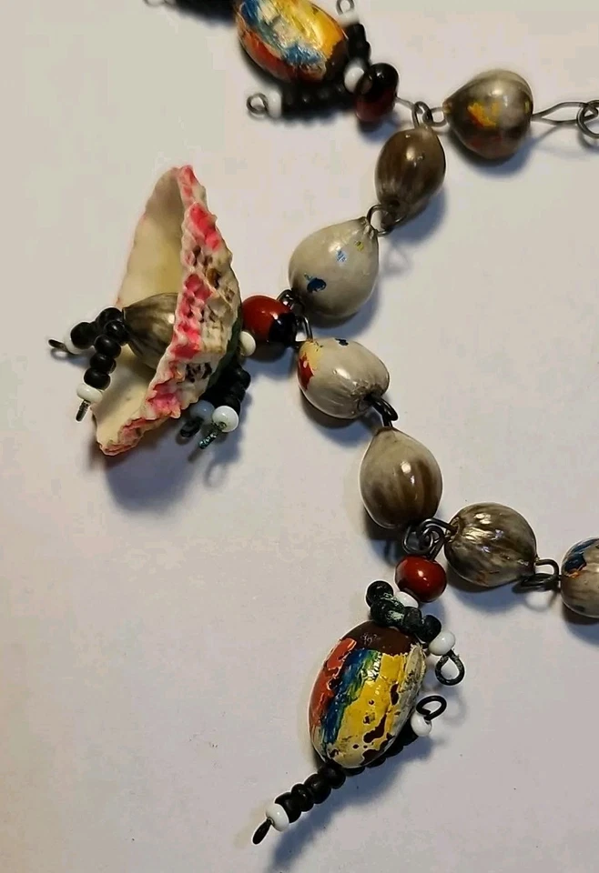 Vintage Hand Painted Hand Made Shell $ Seed Dancer Bracelet Tramp Art Bracelet - Image 2 of 4