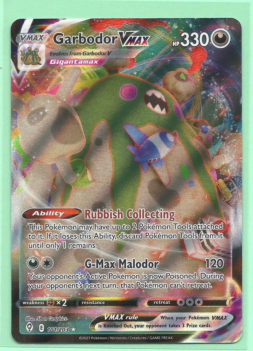 GARBODOR VMAX 101/203- EVOLVING SKIES POKEMON -ULTRA RARE-HOLO- MINT -PACK  FRESH
