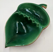 VTG Ceramic Acorn Ashtray Trinket Dish Green & Wood-Look 1970's Retro Rustic