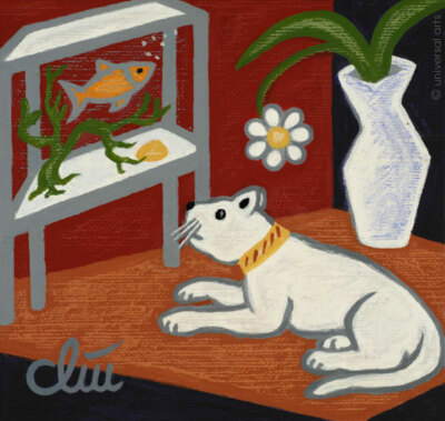 JACQUELINE DITT - Cat TV A4 PRINT by Painting White Cat Cats TV