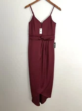 Express NEW Ruched Tulip Hem Cocktail Midi Tank Dress Burgundy Red Sz S