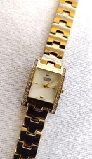 CITIZEN Women's TANK WATCH 5930-S99043 MOP Face NEW BATTERY Rhinestone Gold-Tone