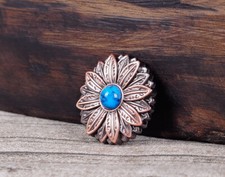10PC 30*30MM Flower Concho with Blue Turquoise Center Antique Copper Screwback