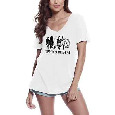 ULTRABASIC Damen T-Shirt V-Ausschnitt Wage es, anders zu sein Das Katzenteam Dare To