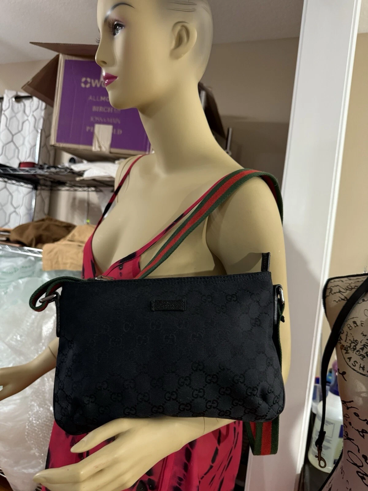 Autentica borsa a tracolla Gucci Gg Web nera borsa a tracolla nera piccola messenger bag