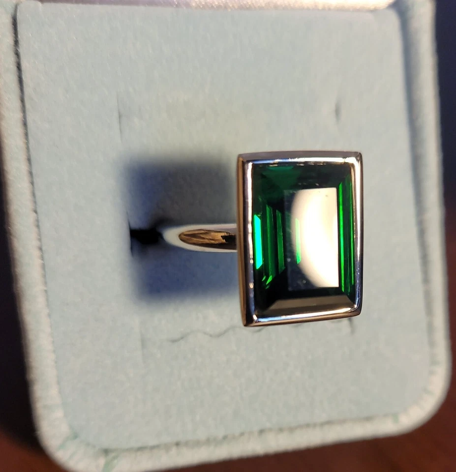 ANILLO ESMERALDA CREADO POR LABORATORIO CSJ TALLA 8,5 VERDE TONO PLATA ACERO INOXIDABLE  Foto 3 de 4