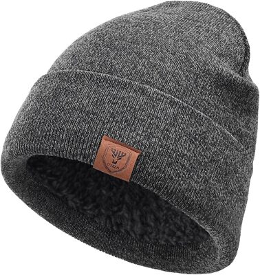 OZERO Winter Beanie Daily Hat Thermal Polar Fleece Ski One Size, Gray 