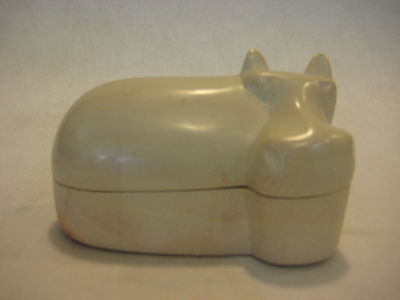 African Soapstone Hand Carved Hippo Trinket Box, 4 3/4'' L X 3'' H X 2 1/2'' Dia