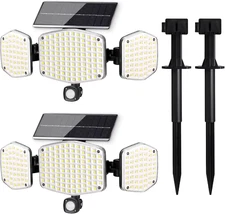 Solar Motion Sensor Outdoor Lights with Stakes, In-Ground or Wall Mount, 208 LED