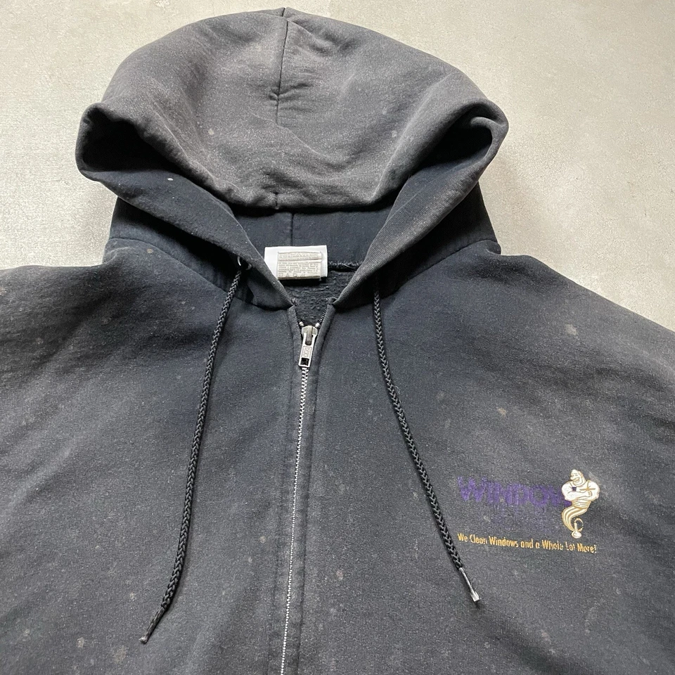 Moletom com capuz vintage Sun Faded preto Champion 3XL com zíper completo gênio desgastado - Imagem 3 de 4