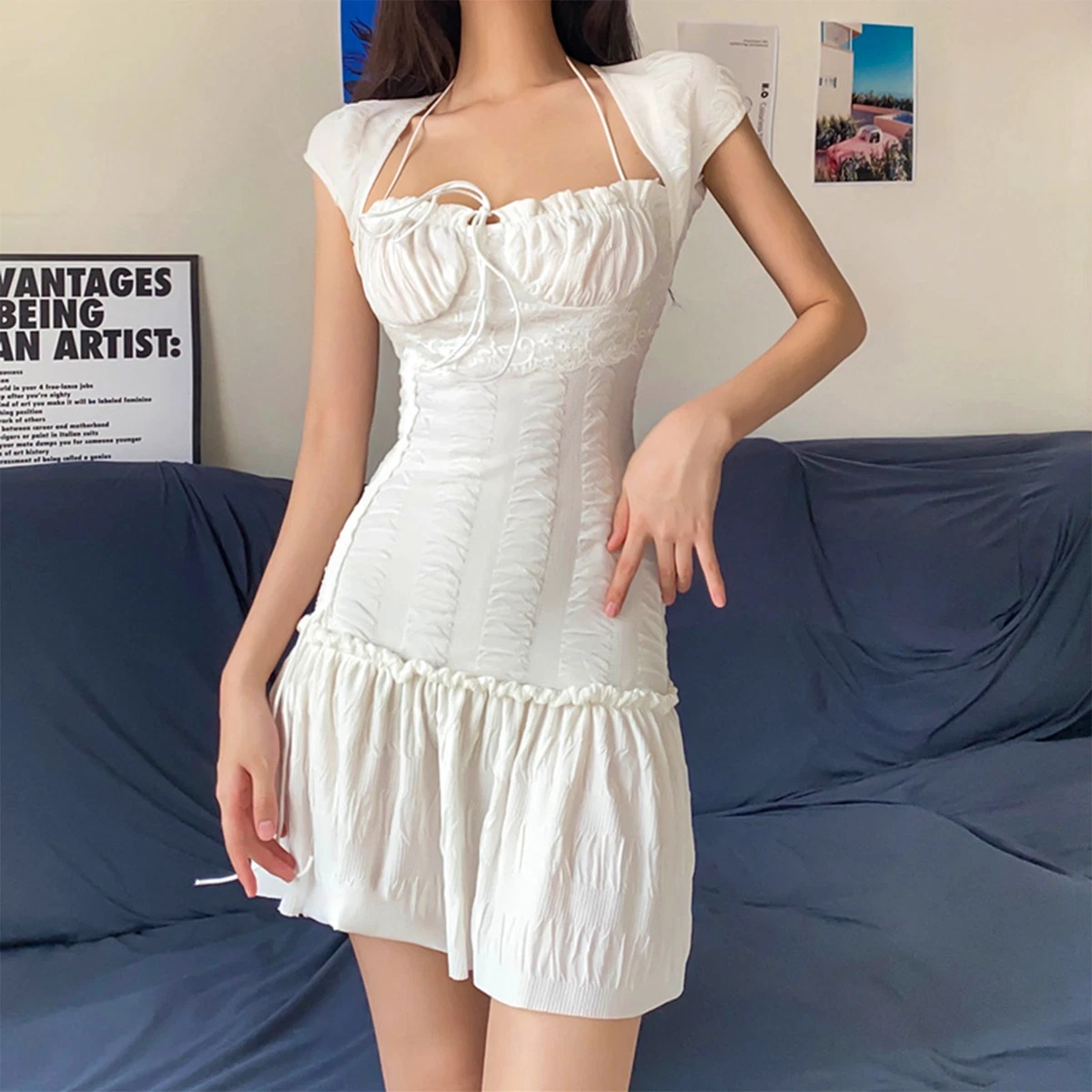 Women Summer Short Sleeve Dress Ruched Y2K Sexy Summer Clothes