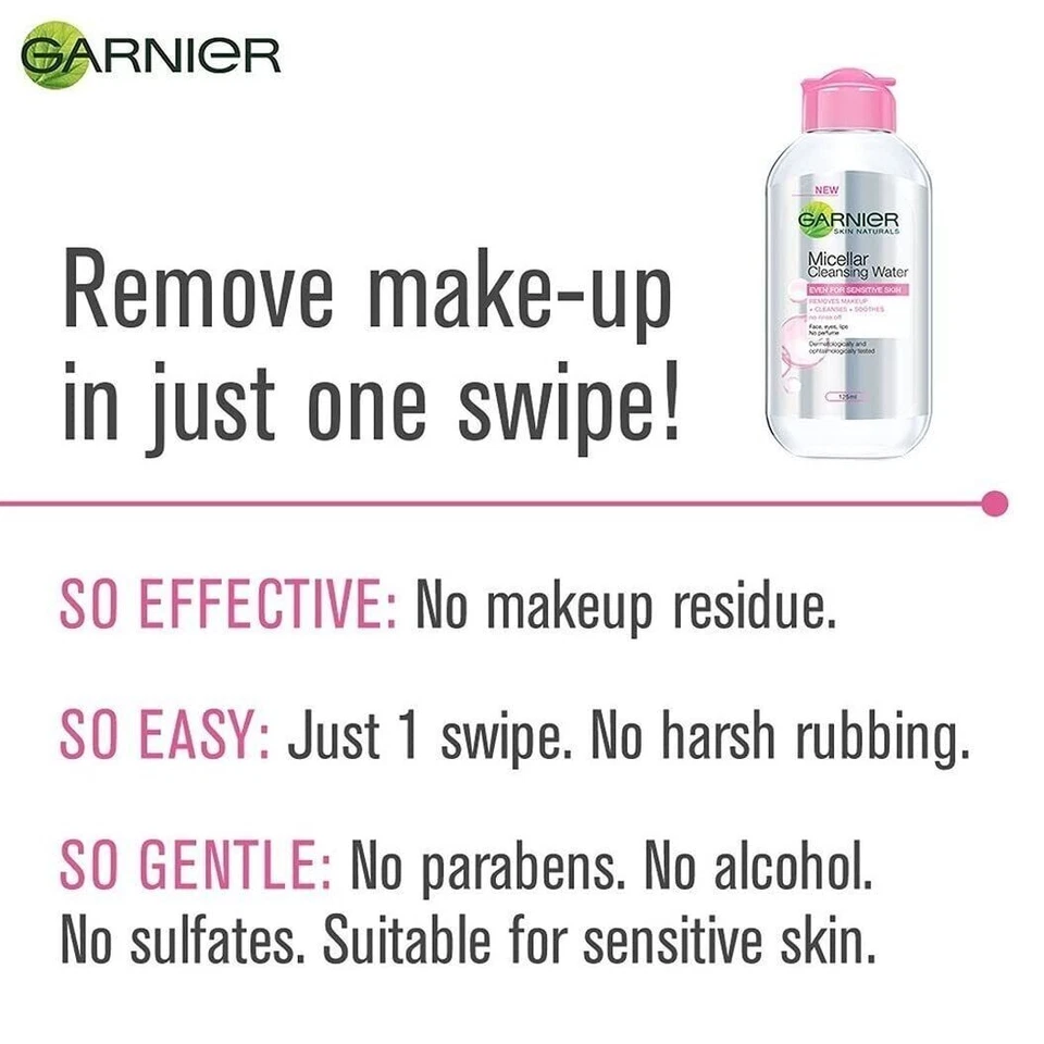Garnier Skin Naturals Micellar Cleansing Water 125ml Removes Make Up Cleanses - Image 4 of 4