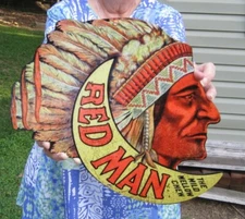 RED MAN THE MILD MELLOW CHEW TOBACCO Indian Chief Metal Advertising Steel Sign
