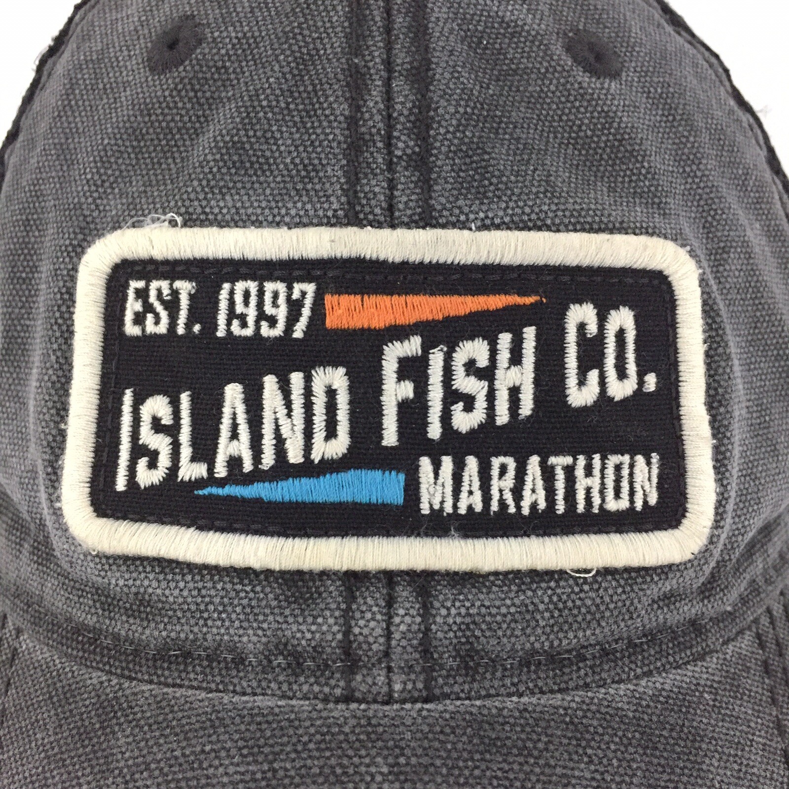Island Fish Marathon Patch Hat Script Logo Mesh S… - image 3