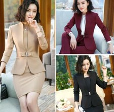 Lady Career Office Work Uniform Formal Business Suit Blazer Set Slim Plain