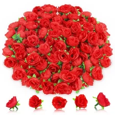 100pc Red Roses Artificial Flowers Bulk Fake Red Silk Roses Heads Mini Red Ro...