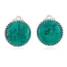 Classic 18mm Round Swirl Chrysocolla Botton Sterling Silver Clip On Earrings