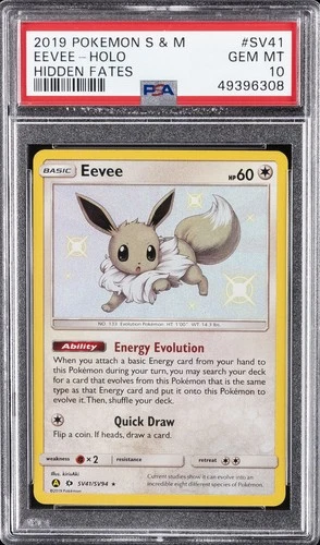 2019 POKEMON SUN & MOON HIDDEN FATES #SV41 EEVEE-HOLO PSA 10