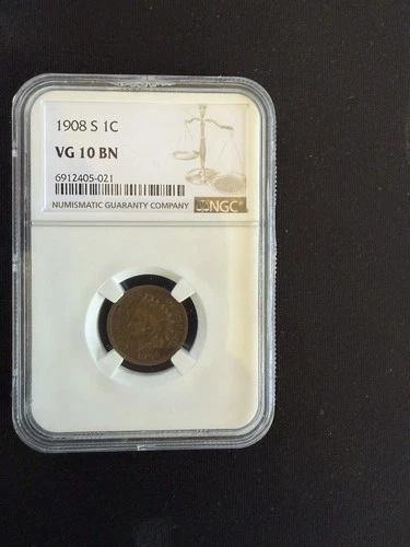 1908 S Indian Head Copper Cent 1C NGC VG 10 BN